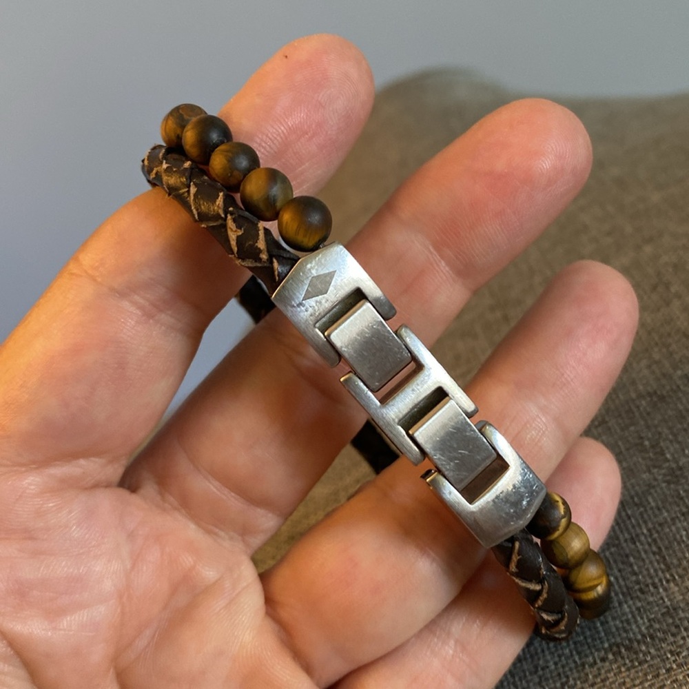 Fossil Double: Braided Leather  and Bead Bracelet